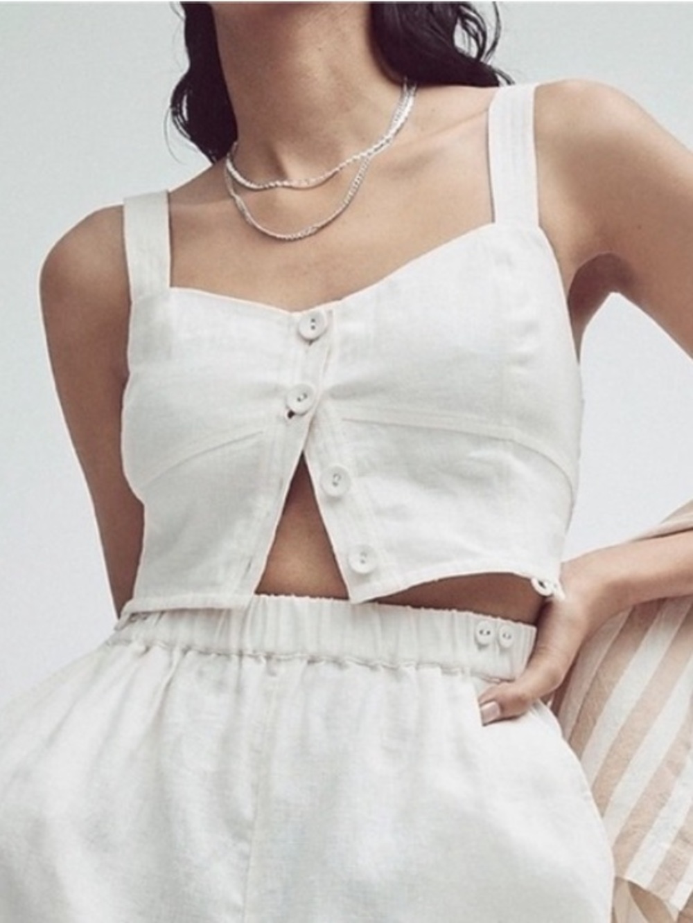 Madewell Sweetheart Linen Blend Crop Tank Top